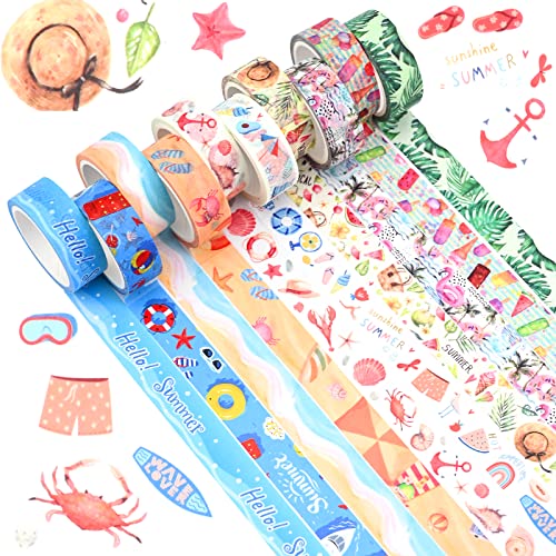 10 Rollen Washi Tape Set Sommer Multi-Muster Dekoratives Klebeband Tropisches Abdeckband Scrapbook Klebeband Washi Masking Tape Japanisches Papier Tape für DIY Crafts Scrapbooking Kunsthandwerk von Jodsen