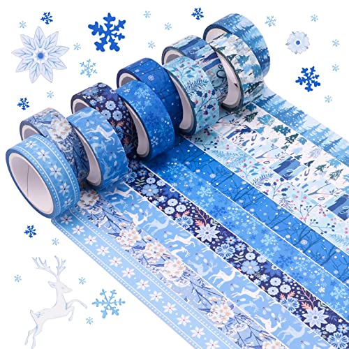 10 Rollen Weihnachten Washi Tape Set Masking Blau Multi-Muster Dekoratives Abdeckband Japanisches Papier Aufkleber Urlaub Weihnachten Klebeband für Scrapbook Kunsthandwerk Tape Geschenkverpackung von Jodsen