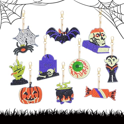 10 Stück 5D Halloween Diamant Malerei Anhänger Set DIY Kürbisse Fledermäuse Gespenster Diamond Art Painting Keychain Full Drill Diamond Painting Schlüsselanhänger mit Kindern, Erwachsenen, Geschenke 10 Stück 5D Halloween Diamant Malerei Anhänger Set DIY Kürbisse Fledermäuse Gespenster Diamond Art Painting Keychain Full Drill Diamond Painting Schlüsselanhänger mit Kindern, Erwachsenen, Geschenke von Jodsen