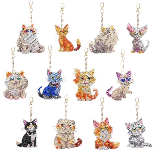12 Stück DIY Tier Diamond Art Painting Schlüsselanhänger,Doppelseitig Katze Design Diamant Malerei Schlüsselbund für Erwachsene Kinder,Handwerk Mosaik Diamant Kunst Kit Anhänger für Tasche Dekor (A) 12 Stück DIY Tier Diamond Art Painting Schlüsselanhänger,Doppelseitig Katze Design Diamant Malerei Schlüsselbund für Erwachsene Kinder,Handwerk Mosaik Diamant Kunst Kit Anhänger für Tasche Dekor (A) von Jodsen