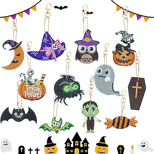 12 Stück Halloween Diamond Art Painting Schlüsselanhänger,Doppelseitige Kürbis Geist Diamant Schlüsselanhänger Anhänger Malerei Strass Kit,Gnom Mosaik Diamant Handwerks Anhänger für Kinder Mädchen 12 Stück Halloween Diamond Art Painting Schlüsselanhänger,Doppelseitige Kürbis Geist Diamant Schlüsselanhänger Anhänger Malerei Strass Kit,Gnom Mosaik Diamant Handwerks Anhänger für Kinder Mädchen von Jodsen