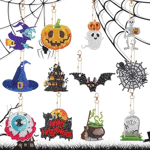 12 Stück Halloween Diamond Art Painting Schlüsselanhänger,Kürbis Geist Diamant Malerei Schlüsselanhänger,Strass Mosaik Diamant Malerei Schlüsselbund,Schädel Anhänger Schlüsselanhänger für Mädchen (A) 12 Stück Halloween Diamond Art Painting Schlüsselanhänger,Kürbis Geist Diamant Malerei Schlüsselanhänger,Strass Mosaik Diamant Malerei Schlüsselbund,Schädel Anhänger Schlüsselanhänger für Mädchen (A) von Jodsen
