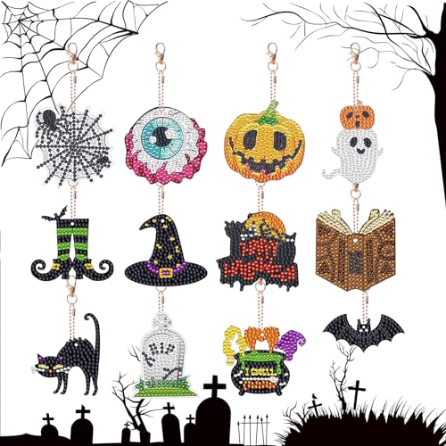 12 Stück Halloween Diamond Painting Schlüsselanhänger DIY Doppelseitige Kürbis Geist Diamant Malerei Painting Kit Strass Mosaik Diamant Kunst Anhänger Stickerei Kunst Schlüsselanhänger für Geldbörse 12 Stück Halloween Diamond Painting Schlüsselanhänger DIY Doppelseitige Kürbis Geist Diamant Malerei Painting Kit Strass Mosaik Diamant Kunst Anhänger Stickerei Kunst Schlüsselanhänger für Geldbörse von Jodsen