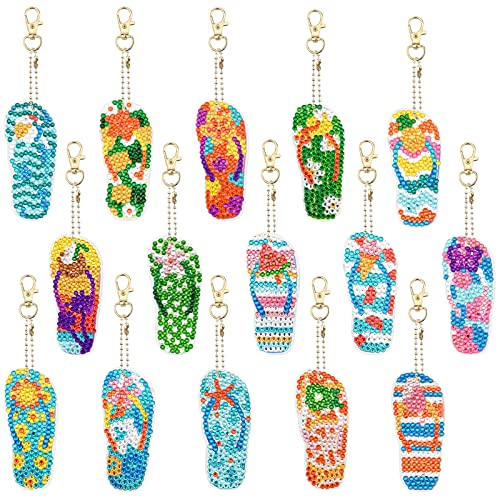 15 Stück 5D Diamond Painting Anhänger,DIY Diamant Malerei Schlüsselanhänger Kits für Kinder Erwachsene,Sommer Strand Flip-Flops Muster Schlüsselbund Strass Malerei Stickerei Kunst Ornamente Dekoration von Jodsen