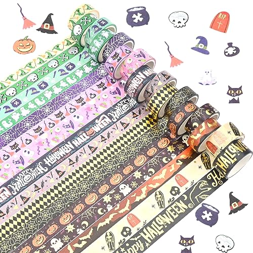 16 Rollen Halloween Washi Tape Set Skelette Dekorative Masking Klebeband Kürbis Goldfolie Multi-Muster Dekorative Washi Tape Spider Web Japanische Washi Maskierung Klebeband für DIY Handwerkskalpa von Jodsen