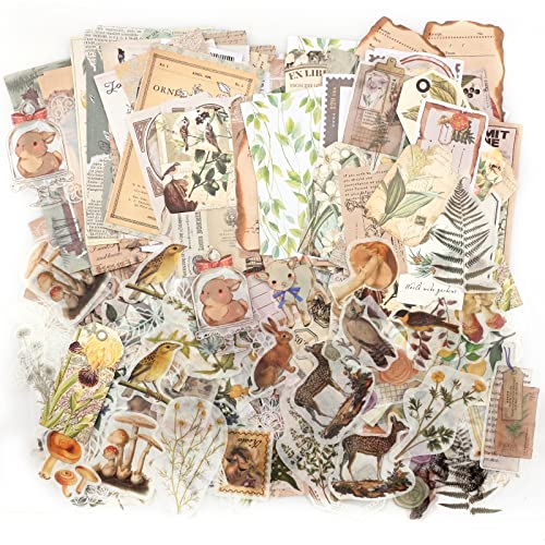 260Stk Scrapbooking Sticker Set Vintage Deko Bastelpapier Retro Beschreibbare Dekopapier Washi Aufkleber DIY Papier Dekoration für Scrapbook Zubehör Tagebuch Journaling (Fantasiewald) von Jodsen