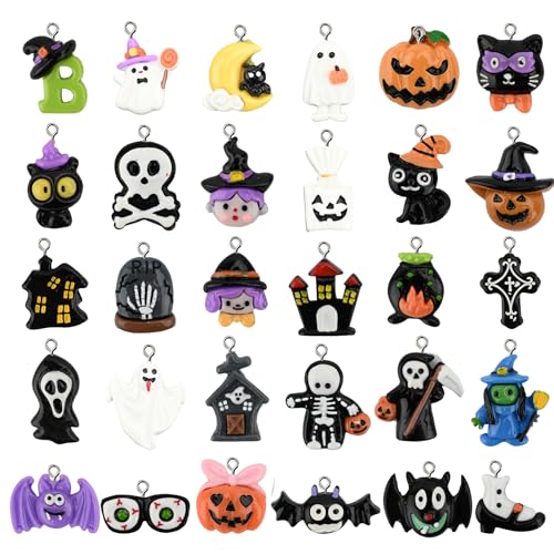30 Stück Halloween Charms für die Schmuckherstellung Harz Emaille Schmuckanhänger Totenkopf Geist Kürbis Fledermaus Mini Charms Anhänger Ornament für Halloween Basteln DIY Halskette Armbänder Ohrring 30 Stück Halloween Charms für die Schmuckherstellung Harz Emaille Schmuckanhänger Totenkopf Geist Kürbis Fledermaus Mini Charms Anhänger Ornament für Halloween Basteln DIY Halskette Armbänder Ohrring von Jodsen