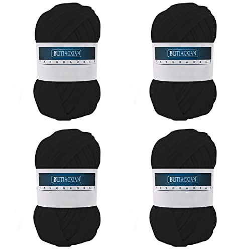 4 Pack 100g Grobes Baumwolle Garn Zum Stricken Und Häkeln - T-Shirt Band Strickgarn Überwurfgarn Weiches Großes Häkelgarn Set Für Korb Taschen Decken Hüte Spielzeug Schuhe - Schwarz 4 Pack 100g Grobes Baumwolle Garn Zum Stricken Und Häkeln - T-Shirt Band Strickgarn Überwurfgarn Weiches Großes Häkelgarn Set Für Korb Taschen Decken Hüte Spielzeug Schuhe - Schwarz von Jodsen
