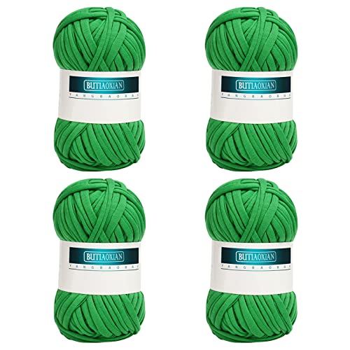 4 Pack 100g Grobes Baumwolle Garn Zum Stricken Und Häkeln - T-Shirt Band Strickgarn Überwurfgarn Weiches Großes Häkelgarn Set Für Korb Taschen Decken Hüte Spielzeug Schuhe - Grün von Jodsen