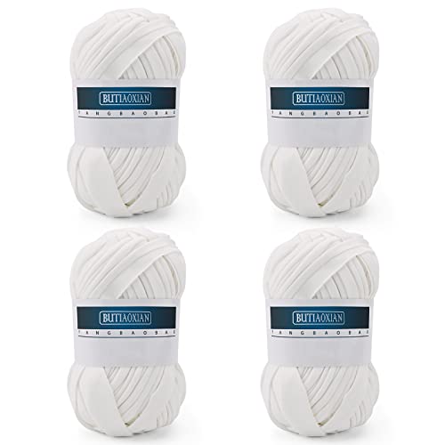 4 Pack 100g Grobes Baumwolle Garn Zum Stricken Und Häkeln - T-Shirt Band Strickgarn Überwurfgarn Weiches Großes Häkelgarn Set Für Korb Taschen Decken Hüte Spielzeug Schuhe - Weiß 4 Pack 100g Grobes Baumwolle Garn Zum Stricken Und Häkeln - T-Shirt Band Strickgarn Überwurfgarn Weiches Großes Häkelgarn Set Für Korb Taschen Decken Hüte Spielzeug Schuhe - Weiß von Jodsen