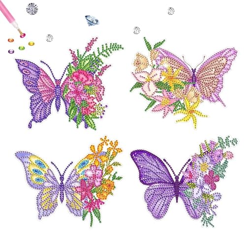 4 Stück Schmetterling Diamond Painting Sticker Set für Kinder,5D Diamant Malerei Aufkleber Kit,Blumen Diamant Painting Bilder Kinder Sticker,Junge Mädchen Anfänger,Diamant Mosaik Llebebilder Geschenk von Jodsen