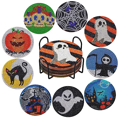 9 Stück Halloween Diamond Painting Untersetzer mit Halter,Diamant Kunst Untersetzer Kits,DIY Totenkopf Geist Kürbis Untersetzer Diamant Malerei Set für Basteln Erwachsene Kinder Anfänger,Kunsthandwerk 9 Stück Halloween Diamond Painting Untersetzer mit Halter,Diamant Kunst Untersetzer Kits,DIY Totenkopf Geist Kürbis Untersetzer Diamant Malerei Set für Basteln Erwachsene Kinder Anfänger,Kunsthandwerk von Jodsen