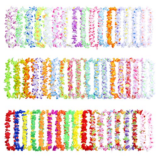 Jodsen Hawaii Party Dekoration,Hawaiianische Blumengirlanden,100er Pack Leis Tropical Luau Seidenhalskette Set für Party,100cm Länge Sommerthema Kranz Party Kostüm Kleid Dekoration 100 Pack von Jodsen
