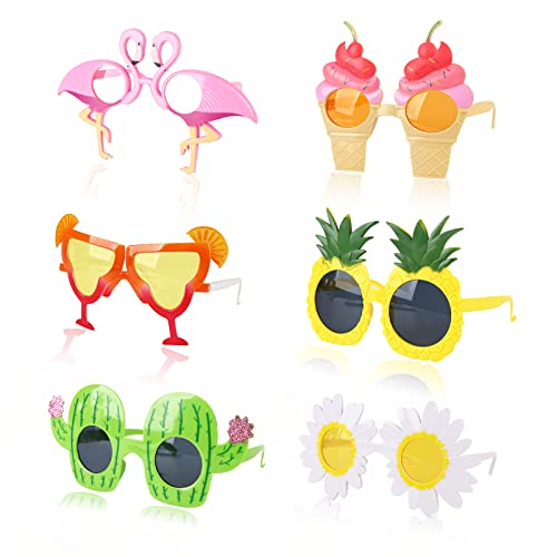 Neuheit Party Brille, 6 stk Hawaiian Lustige Brille Tropical Party Sonnenbrille Strandbrille Ananas, Flamingo-brille für Erwachsene, Kinder für Sommer Party Dekoration, Foto Requisiten (Fröhlich) von Jodsen