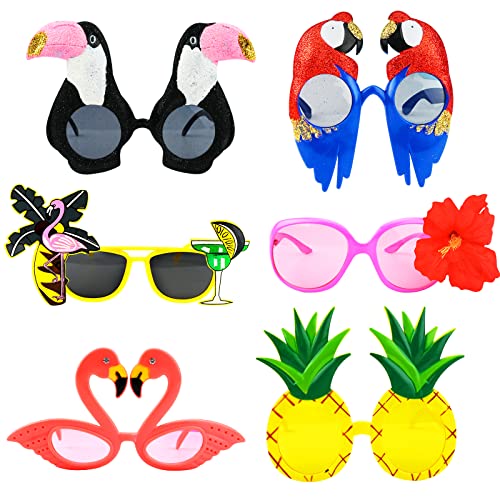 Neuheit Party Brille, 6 stk Hawaiian Lustige Brille Tropical Party Sonnenbrille Strandbrille Ananas, Flamingo-brille für Erwachsene, Kinder für Sommer Party Dekoration, Foto Requisiten (Ausgefallen) von Jodsen