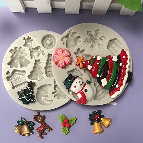 Weihnachten Silikon Formen Weihnachts Schokolade Fondant Kuchen Form 3D Weihnachtsbaum Schneeflocke Rentier Schneemann Glocke Backform Pfanne für Süßigkeiten Handgemachte Seife Dekoration DIY Geschenk von Jodsen