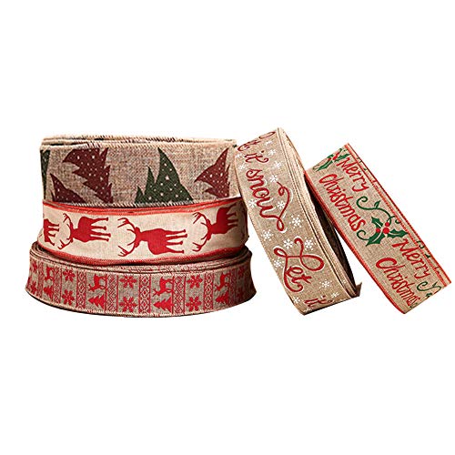 Weihnachtsband, 5 Rollen 5 cm / 6 cm, Leinen, Draht, Geschenkband, für Weihnachtsdekoration, Basteln, 2 m pro Rolle Weihnachtsband, 5 Rollen 5 cm / 6 cm, Leinen, Draht, Geschenkband, für Weihnachtsdekoration, Basteln, 2 m pro Rolle von Jodsen