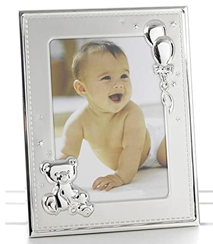 Joe Davies Bilderrahmen, silberfarben, zweifarbig, Teddy, 17,8 x 12,7 cm, Luftballons und Teddy-Details, Haushaltszubehör für Baby oder Kinderzimmer von Joe Davies