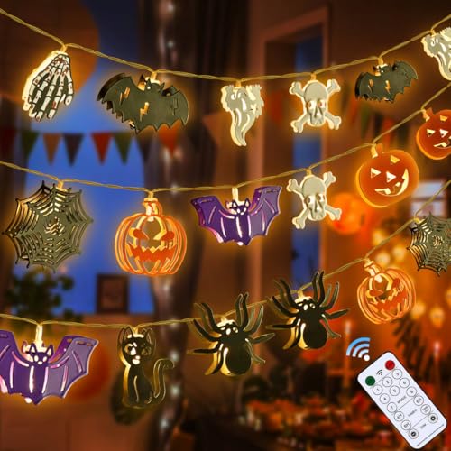 Joellfuner Halloween Lichterkette, 3M 20 LED Halloween Deko Lichterkette, Lichterkette Halloween mit Fernbedienungen Timer Funktion, 8 Modes Lichterketten, Halloween Innen Außen Party Deko von Joellfuner