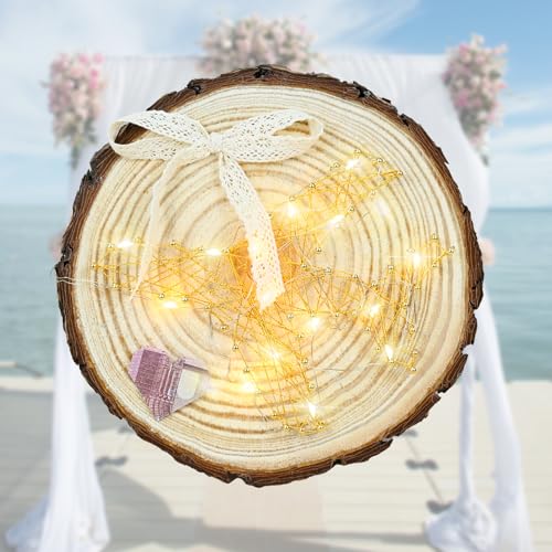 Joellfuner Holzscheiben DIY Dekorations Kit, 18-20cm Holz Log Scheiben mit LED-Lichterkette, Aufkleber, Pinsel, Unvollendete Holzkreise für DIY, Basteln, Hochzeit, Weihnachten Dekoration (Flugzeug) von Joellfuner