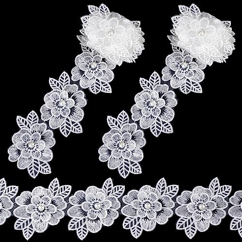 Joez Wonderful Spitzenborte mit Blumenverzierung, 3D-Perlenstickerei, Polyester, Spitzenstoff, Band für DIY, Nähen, Basteln, Hochzeitskleid, Dekoration, 2 Meter von Joez Wonderful