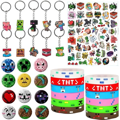Jofiesu 86-teiliges Partygeschenk-Set inklusive Schlüsselanhänger für Spiel-Fans, Partytütenfüller, Gamer-Partygeschenke, farbige Silikon-Armbänder, Gummi-Schlüsselanhänger, Zubehör, Kindergeburtstag von Jofiesu