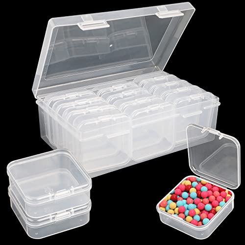 Jogoico Kleine Aufbewahrungsbox 13 Stück Mini Behälter 5,5 x 5,5 x 2cm Sortierbox Plastikbox Mit Deckel, Transparent Durchsichtig Box für Schmuck Pillen Bastelartikel von Jogoico