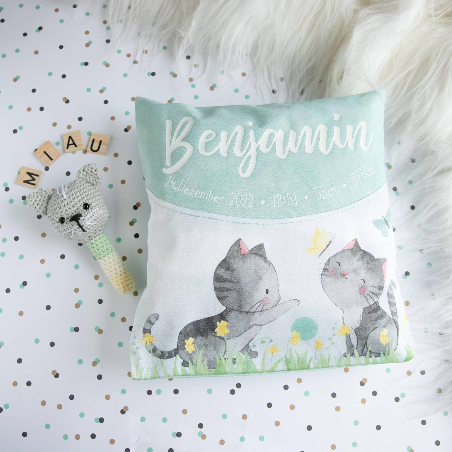 Katze Geburtskissen Zirbenkissen Personalisierbar Katze Geburtskissen Zirbenkissen Personalisierbar von Johannstochter