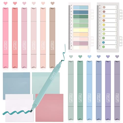 Johiux 12 Textmarker Pastell 600 Blätter Transparente Haftnotizen,Sticky Notes Transparent mit Marker StifteSet,Für Back to School Aesthetic Bible Marker Book Annotations School Supplies Bürobedarf. von Johiux