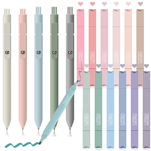 12 Textmarker Pastell und 6 Aesthetic Gelstifte,0.5cm Fineliner-Stiften Schwarzer,Pastell Textmarker Bibel Zubehör Marker Stifte für Back to School Aesthetic Bible Marker Book Annotations School. von Johiux