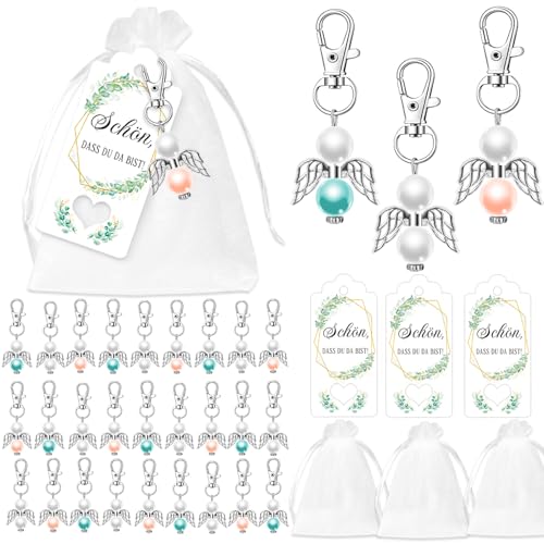 30 Stück Schutzengel Geschenkanhänger für Kommunion Hochzeit Weihnachten,Glücksbringer,Schön Dass Du Da Bist Anhänger,Gastgeschenke Hochzeit mit Schutzengel Anhänger Dankeschön Anhänger Organzabeutel von Johiux