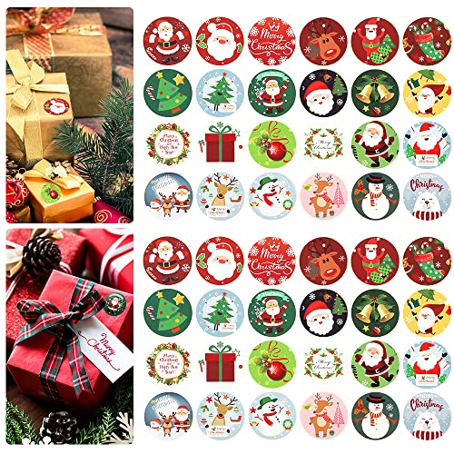 48 Stück Groß Weihnachtsaufkleber,Geschenkaufkleber Weihnachten,Etiketten Weihnachten,Weihnachtsaufkleber für Papiertüten,Frohe Weihnachten Aufkleber Rund,Aufkleber für Süßigkeiten von Johiux