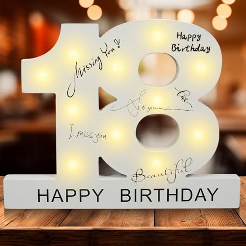 Geschenk zum 18. Geburtstag für Jungen und Mädchen, große 18 Unterschriftennummern, 18 Geburtstagsdekorationen, beleuchtete Zahlen, weiße hölzerne LED-beleuchtete Zahl zum 18. Geburtstag, Geschenke Geschenk zum 18. Geburtstag für Jungen und Mädchen, große 18 Unterschriftennummern, 18 Geburtstagsdekorationen, beleuchtete Zahlen, weiße hölzerne LED-beleuchtete Zahl zum 18. Geburtstag, Geschenke von Johiux