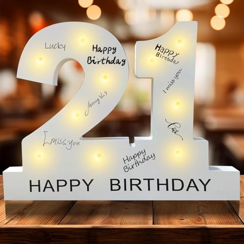Johiux Geschenke zum 21. Geburtstag, 21 Signaturzahlen, Holz-LED-Licht, Weiß, Dekoration Johiux Geschenke zum 21. Geburtstag, 21 Signaturzahlen, Holz-LED-Licht, Weiß, Dekoration von Johiux