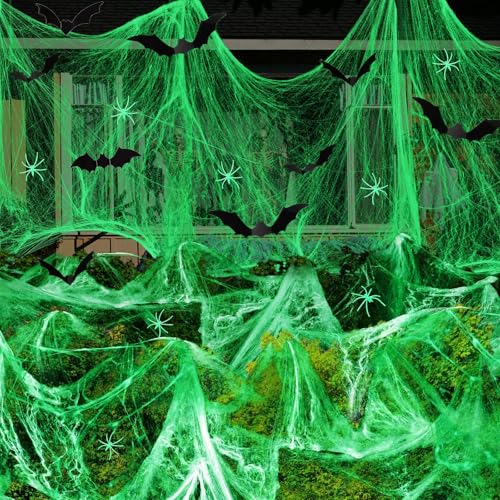 Johiux Halloween Deko Spinnennetz Leuchtend mit 30 Stück Nachleuchtende Spinnen 24 Stück Fledermaus,Halloween Dekoration für Garten Rasen Outdoor Innen Johiux Halloween Deko Spinnennetz Leuchtend mit 30 Stück Nachleuchtende Spinnen 24 Stück Fledermaus,Halloween Dekoration für Garten Rasen Outdoor Innen von Johiux