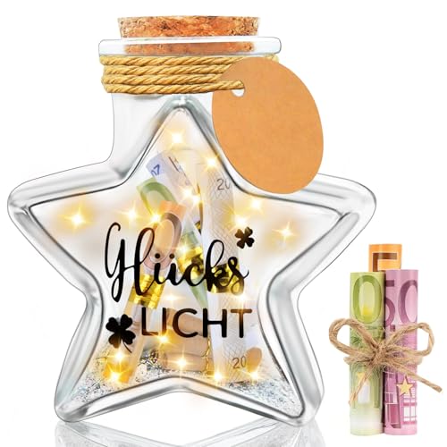 Johiux Kleine Glückslicht Geldgeschenke LED Flaschenlicht mit Glitzer Pailletten,Geburtstagsgeschenk für Frauen,Beste Freundin Geschenke für Frauen zu Hochzeit Jugendweihe Abschluss und Weihnachten. von Johiux