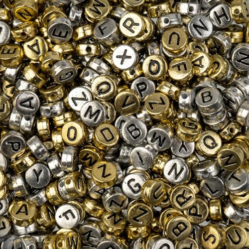 495 Stück John Bead 7 mm Silber und Gold, runde Acryl-Alphabet-Perlen für Bastelarbeiten, Schmuck, Armbänder, Halsketten von John Bead