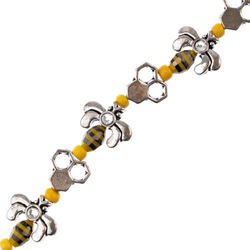 John Bead Perlenstrang mit Wabenmuster und Bienen, 12,7 cm, Gelb und Schwarz, Antik-Silber-Details John Bead Perlenstrang mit Wabenmuster und Bienen, 12,7 cm, Gelb und Schwarz, Antik-Silber-Details von John Bead