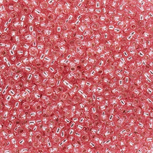 John Bead Tschechische Glasperlen, 24 g, Rocailles-Perlen, 10/0, rosafarben, silberfarbene Perlen, für Schmuckherstellung, Handwerk von John Bead