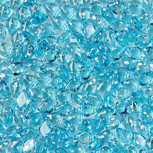 Matubo Czech Gemduo 2-Loch, Aquamarin Silver Splash, 50 g von John Bead
