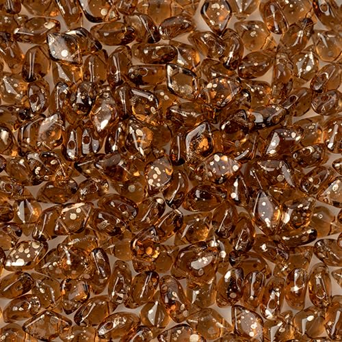 Matubo Tschechischer Gemduo 2-Loch, dunkler Topas, Goldspritzer, 50 g von John Bead