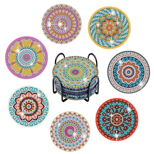Diamond Art Untersetzer Runde Mandala Diamond Painting Untersetzer mit Halter und Korkrücken DIY Diamant-Malsets für Erwachsene und Kinder 8 Stück Diamond Art Untersetzer Runde Mandala Diamond Painting Untersetzer mit Halter und Korkrücken DIY Diamant-Malsets für Erwachsene und Kinder 8 Stück von Johotone