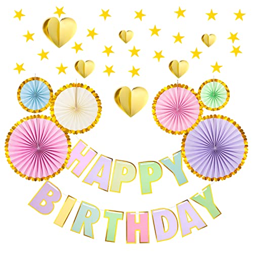 Happy Birthday Girlande Set Party Deko Papierfächer und Happy Birthday Banner Kindergeburtstag Party Geburtstag Party für Mädchen Jungen, Makrone Happy Birthday Girlande Set Party Deko Papierfächer und Happy Birthday Banner Kindergeburtstag Party Geburtstag Party für Mädchen Jungen, Makrone von Johotone