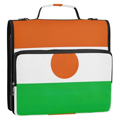 3,8 cm große Ordner mit 3 Ringen, strapazierfähig, Nigerflagge, Reißverschluss, Organizer mit Schultergurt, für Schule, einfache Multi-Taschen, große Portfolio-Mappe von Joitme