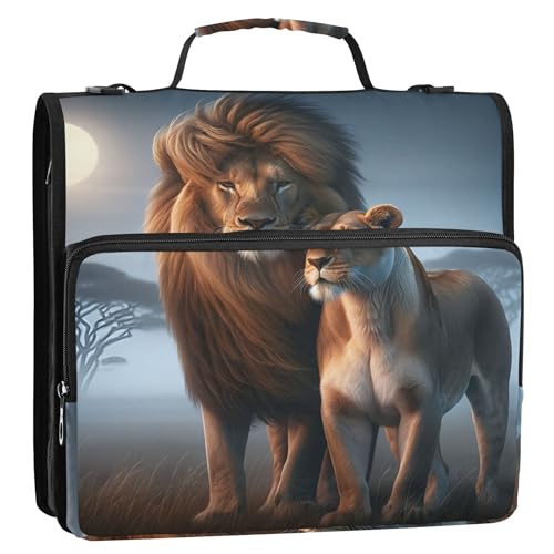 3,8 cm große Ordner mit 3 Ringen, strapazierfähig, afrikanische Landschaft, Löwen, Reißverschluss, Ordner, Tasche mit Gurt für Schule, Reisen, mehrere Taschen, große Portfolio-Mappe 3,8 cm große Ordner mit 3 Ringen, strapazierfähig, afrikanische Landschaft, Löwen, Reißverschluss, Ordner, Tasche mit Gurt für Schule, Reisen, mehrere Taschen, große Portfolio-Mappe von Joitme