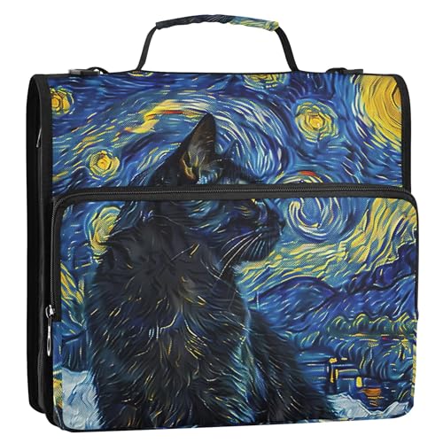 3,8 cm große Ordner mit 3 Ringen, strapazierfähig, schwarze Katze, Sternennacht, Reißverschluss, Organizer, Schulordner, Tasche mit Schultergurt, Rosa, mehrere Taschen, große Portfolio-Mappe 3,8 cm große Ordner mit 3 Ringen, strapazierfähig, schwarze Katze, Sternennacht, Reißverschluss, Organizer, Schulordner, Tasche mit Schultergurt, Rosa, mehrere Taschen, große Portfolio-Mappe von Joitme