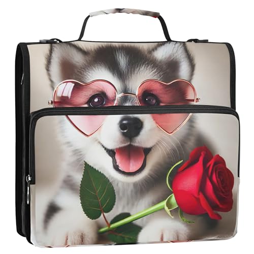 3-Ring-Ordner, D-Ring, Valentinstag, Husky, Hund, niedlicher Reißverschluss, Organizer, mehrere Taschen, große Portfolio-Mappe, Ordner, Tasche mit Gurt für die Schule, Rosa, 3,8 cm 3-Ring-Ordner, D-Ring, Valentinstag, Husky, Hund, niedlicher Reißverschluss, Organizer, mehrere Taschen, große Portfolio-Mappe, Ordner, Tasche mit Gurt für die Schule, Rosa, 3,8 cm von Joitme