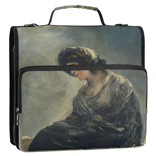 3-Ringbuch, 3,8 cm, D-Ring, Francisco Goya Milkmaid Bordeaux Ordner, Reißverschluss, Organizer mit Riemen, mittlere Schultasche, große Aufbewahrungsmappe mit Griff von Joitme