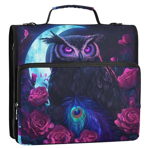 3-Ringbuch mit Eulen-Druck, 3 Ringe, 3,8 cm, D-Ringbuch, Reißverschluss, Organizer, Schulmappe mit Schultergurt, mehrere Taschen, große Portfolio-Mappe 3-Ringbuch mit Eulen-Druck, 3 Ringe, 3,8 cm, D-Ringbuch, Reißverschluss, Organizer, Schulmappe mit Schultergurt, mehrere Taschen, große Portfolio-Mappe von Joitme