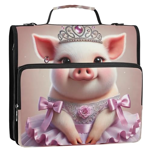 3 Ringbücher mit 3 Ringen, D-Ring, lustiges Schwein, Prinzessin, niedlicher Ordner, Reißverschluss, Organizer, Tasche mit Gurt für Schule, lustiges Portfolio, hält 500 Blatt 3 Ringbücher mit 3 Ringen, D-Ring, lustiges Schwein, Prinzessin, niedlicher Ordner, Reißverschluss, Organizer, Tasche mit Gurt für Schule, lustiges Portfolio, hält 500 Blatt von Joitme